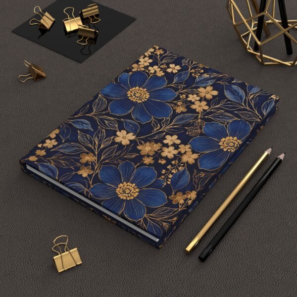 Midnight Blue & Gold Floral Hardcover Journal – Lined Notebook